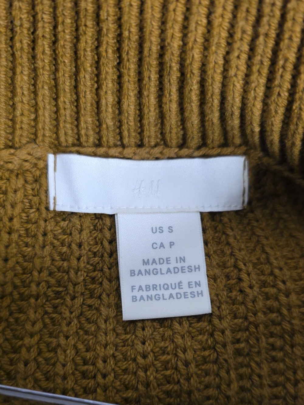 H&M Chunky Cowl Neck Ribbed Knit Cropped 3/4 Sleeve Sweater Ochre - Size Small - Picture 5 of 6